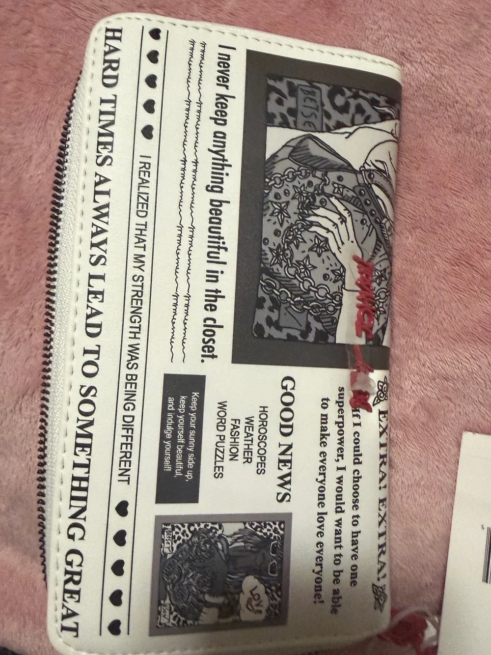 Betsey Johnson Newspaper Print Wristlet/wallet- Novelty Graphic Design